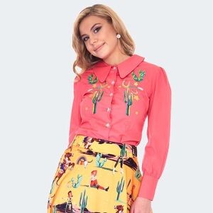 XL Voodoo vixen western pink blouse top embroidered